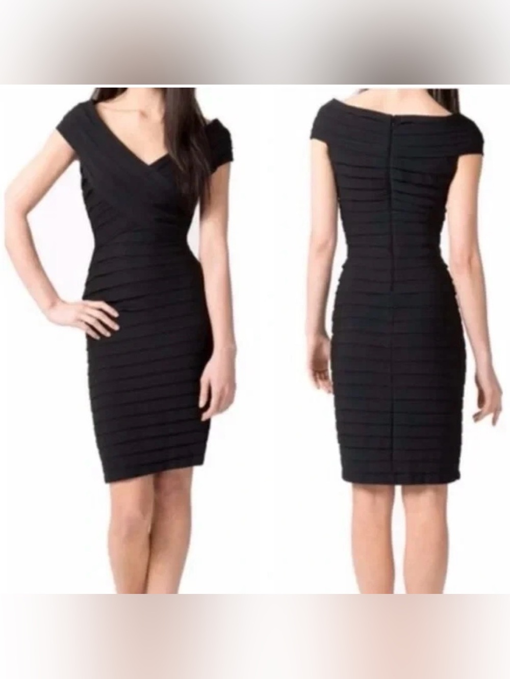 Tadashi Shoji Black Cap-Sleeve Ruched Sheath Dress - Picture 1 of 8